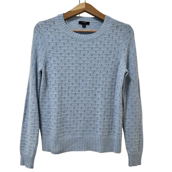 J Crew Womens Pointelle Wool Alpaca Blend Sweater Size M Blue Coquette Feminine - Picture 1 of 7
